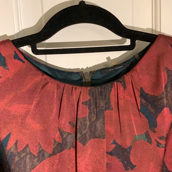 Elie Tahari Silk Wool Cotton Elastane Red Blue Olive Gray Floral Sheath Dress - Picture 7 of 15